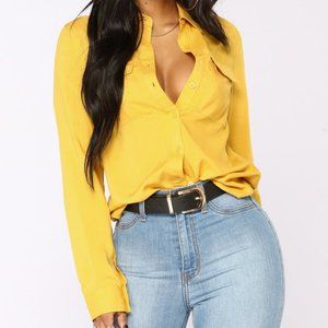 NWT Fashion Nova Mustard Button Down Shirt SM